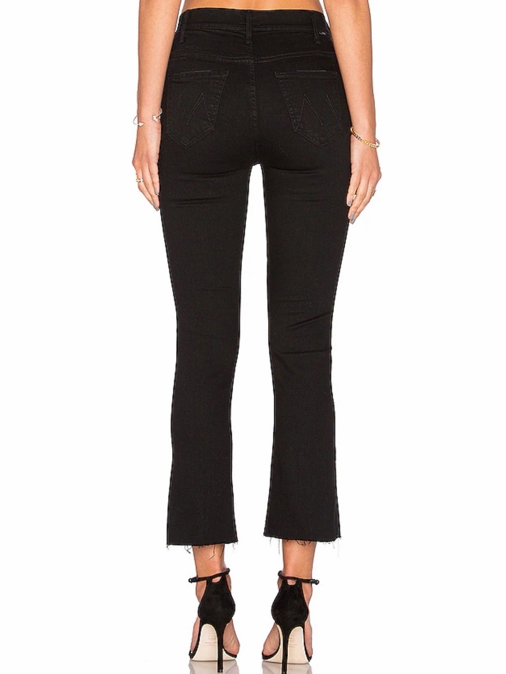 MOTHER Black High-Rise Cropped Flare Jeans